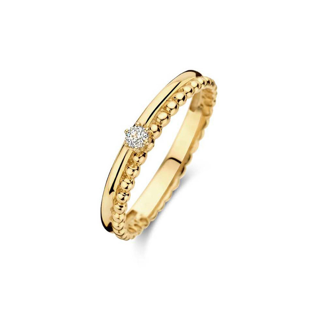 Jackie Gold JKR23.218 14-karaat gouden solitaire topaas ring met 2 banden