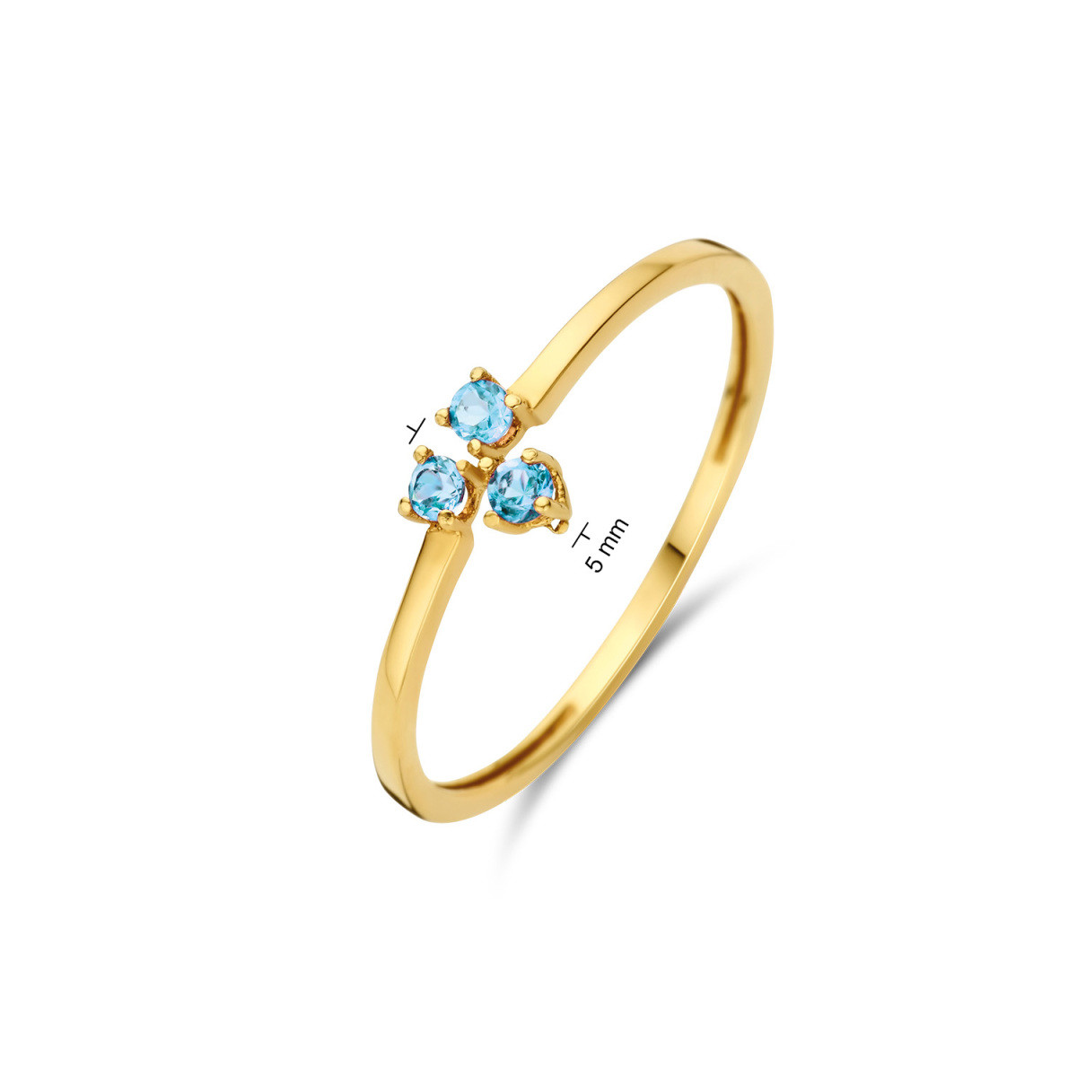 Jackie Gold JKR24.017 14-karaat gouden ring met 3 blauwe topazen 5 mm
