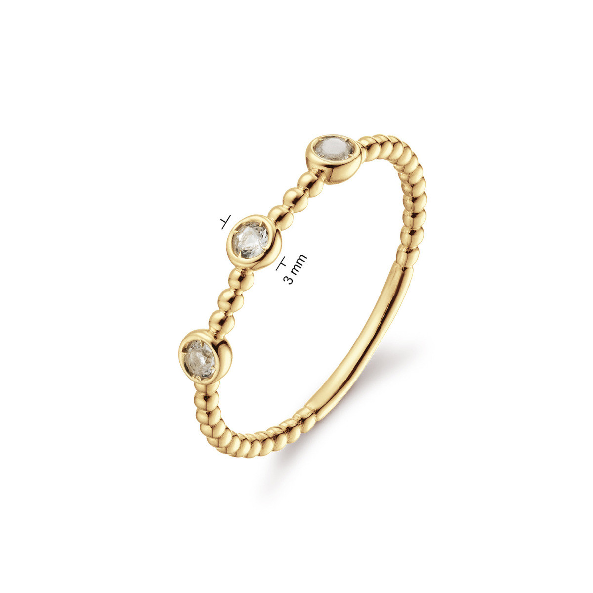 Jackie Gold JKR24.418 14-karaat gouden bolletjes ring met transparante topaas