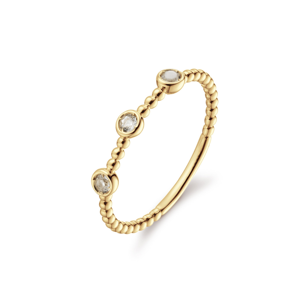 Jackie Gold JKR24.418 14-karaat gouden bolletjes ring met transparante topaas
