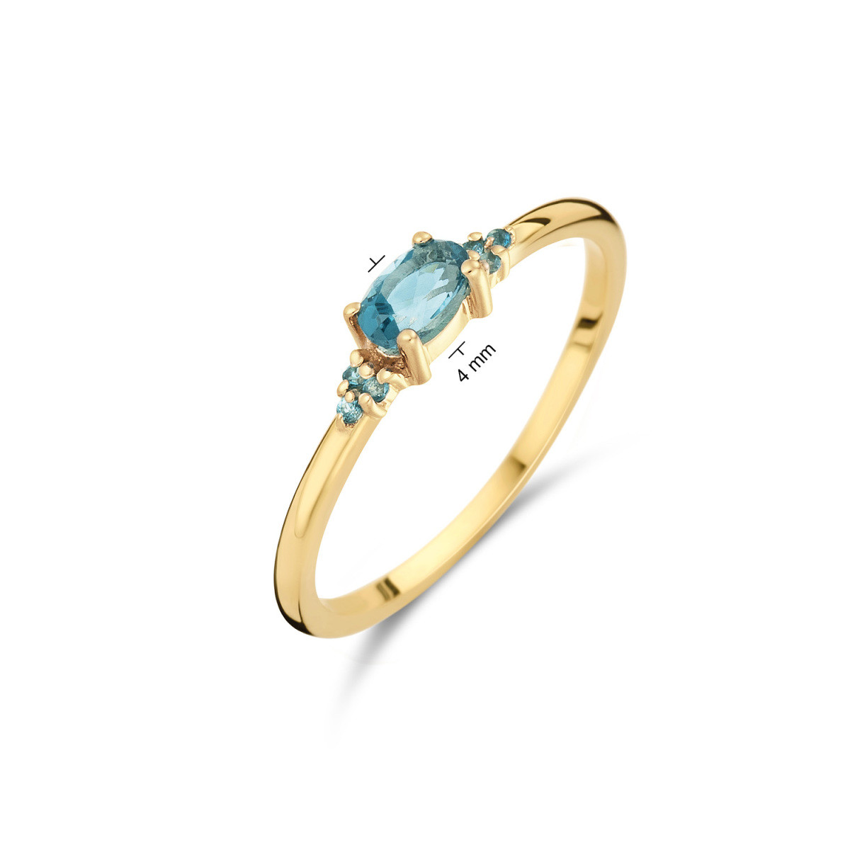 Jackie Gold JKR24.449 14-karaat gouden ring met blauwe ovaal geslepen topaas