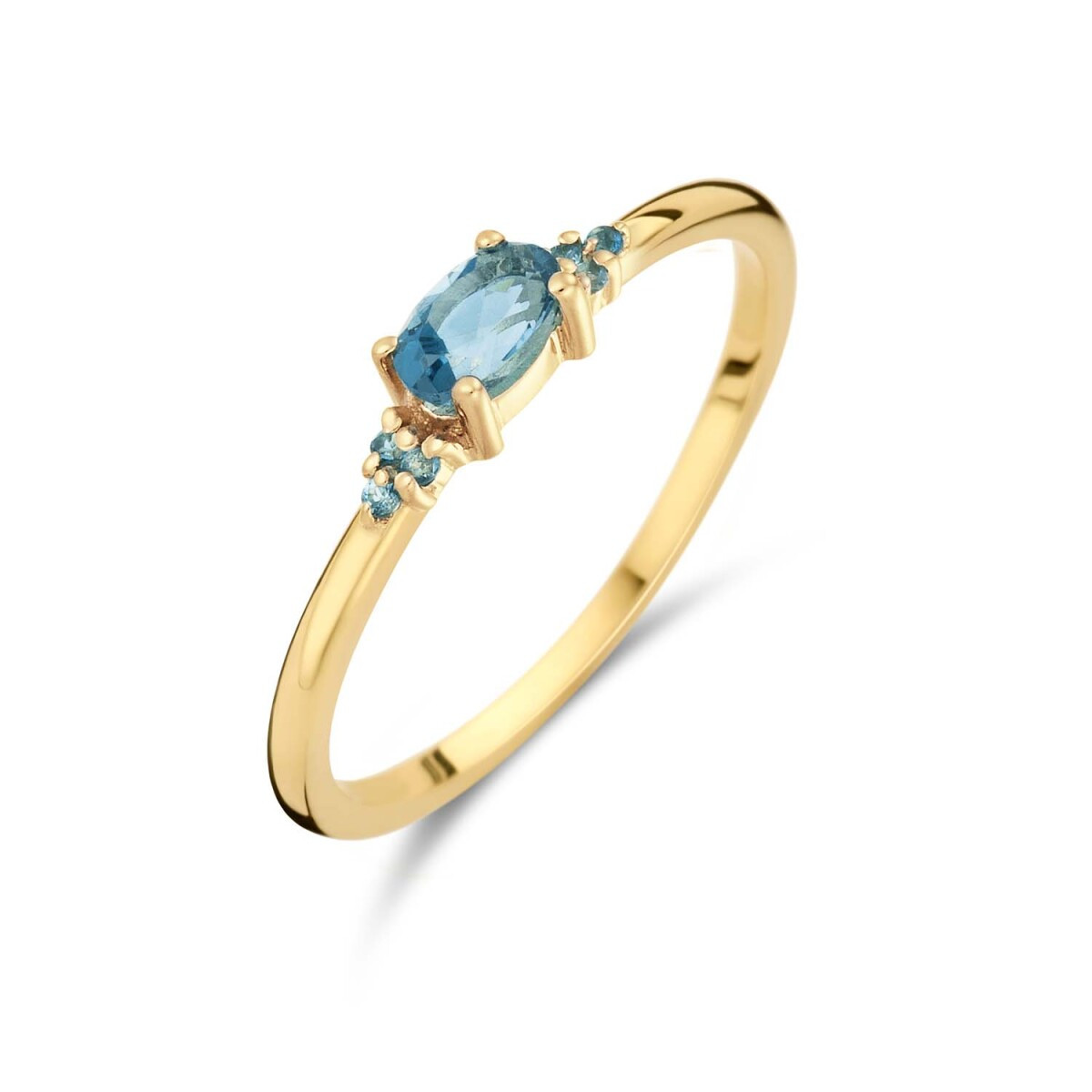 Jackie Gold JKR24.449 14-karaat gouden ring met blauwe ovaal geslepen topaas