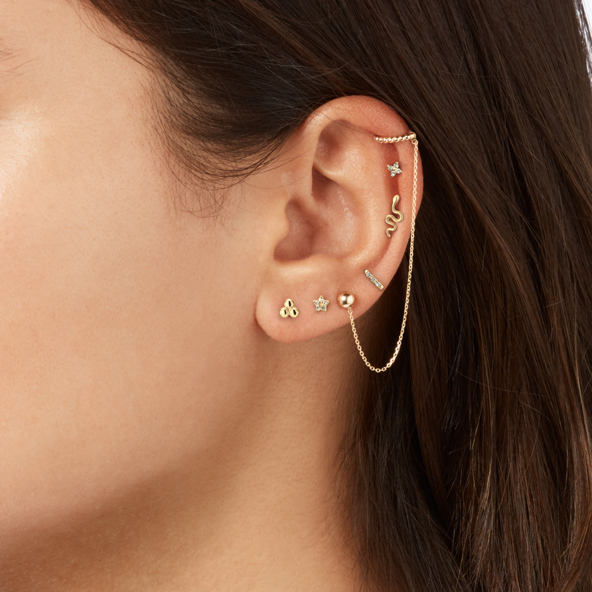 Jackie Gold JKS24.443 14-karaat gouden oorsteker met bolletjes earcuff - per stuk
