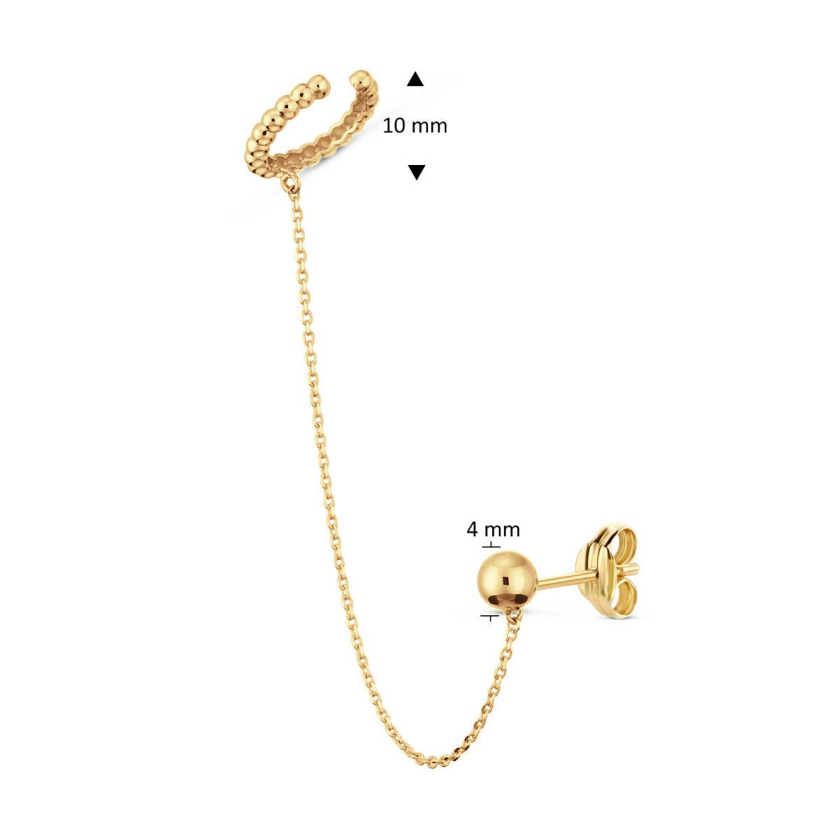 Jackie Gold JKS24.443 14-karaat gouden oorsteker met bolletjes earcuff - per stuk