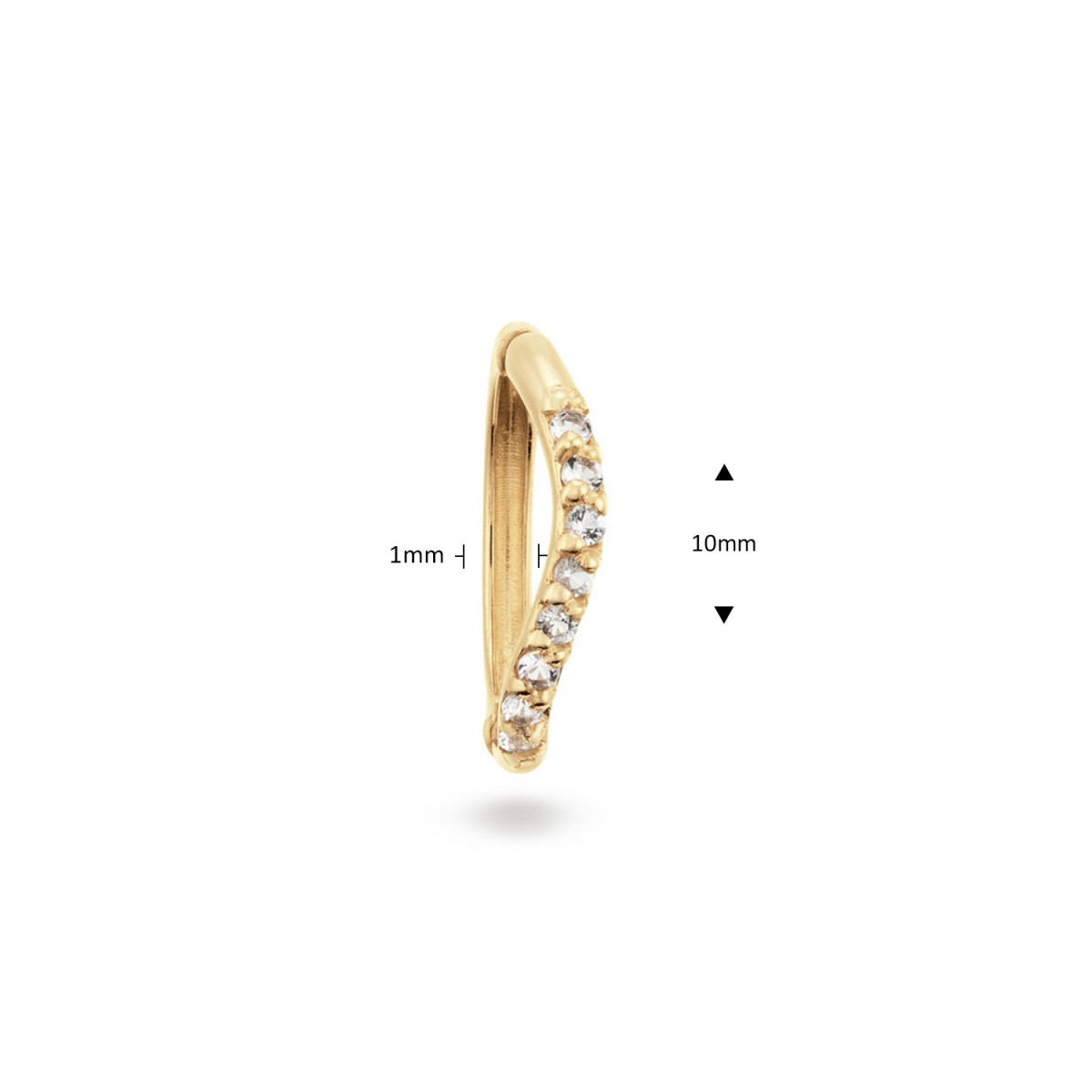 Jackie Gold JKS25.517 golvende piercing oorring 14-karaat goud en transparante topaas rij - per stuk