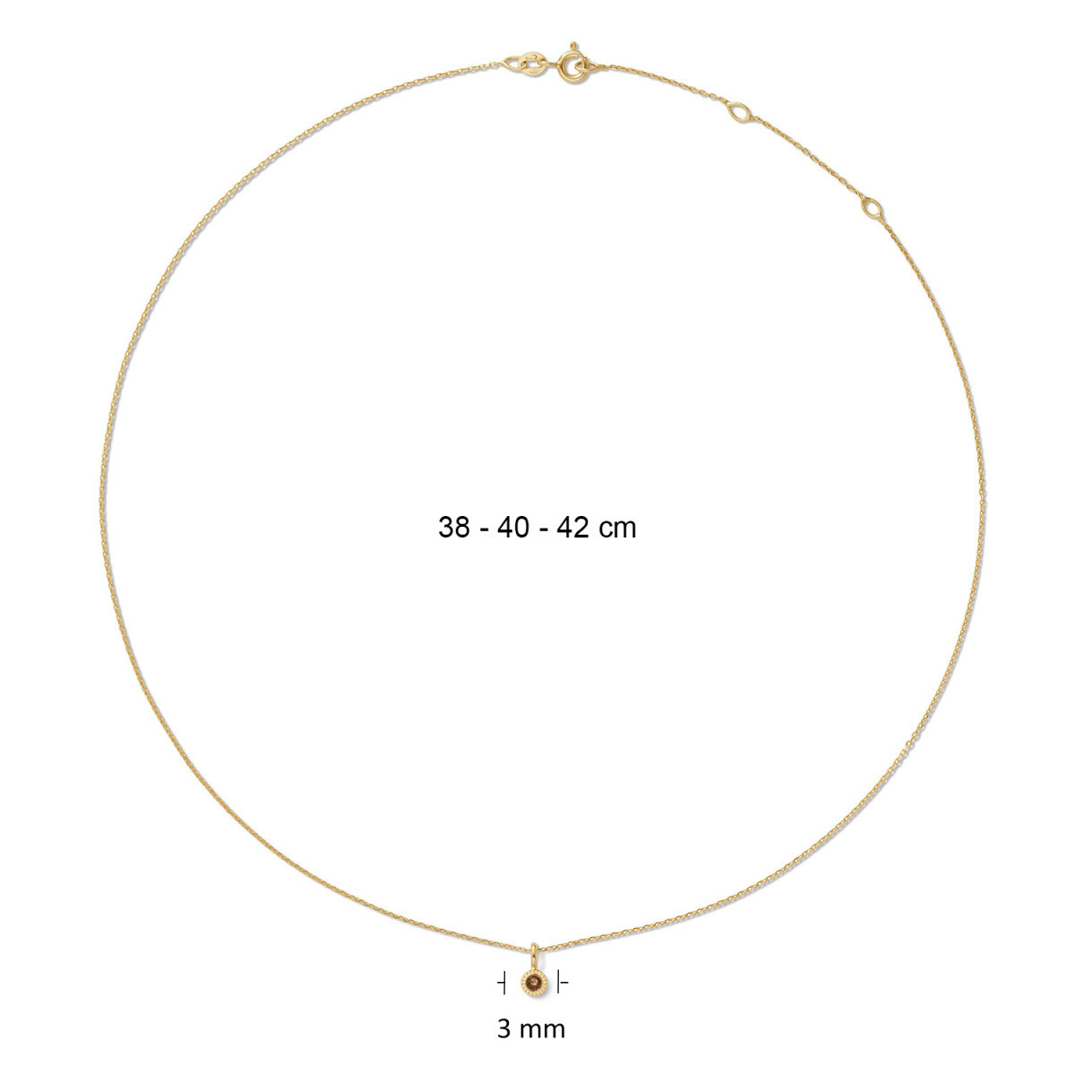 Jackie Gold Kirstenbosch JKN26.613 14-karaat gouden ketting met rookkwarts - Lengte 38-40-42 cm