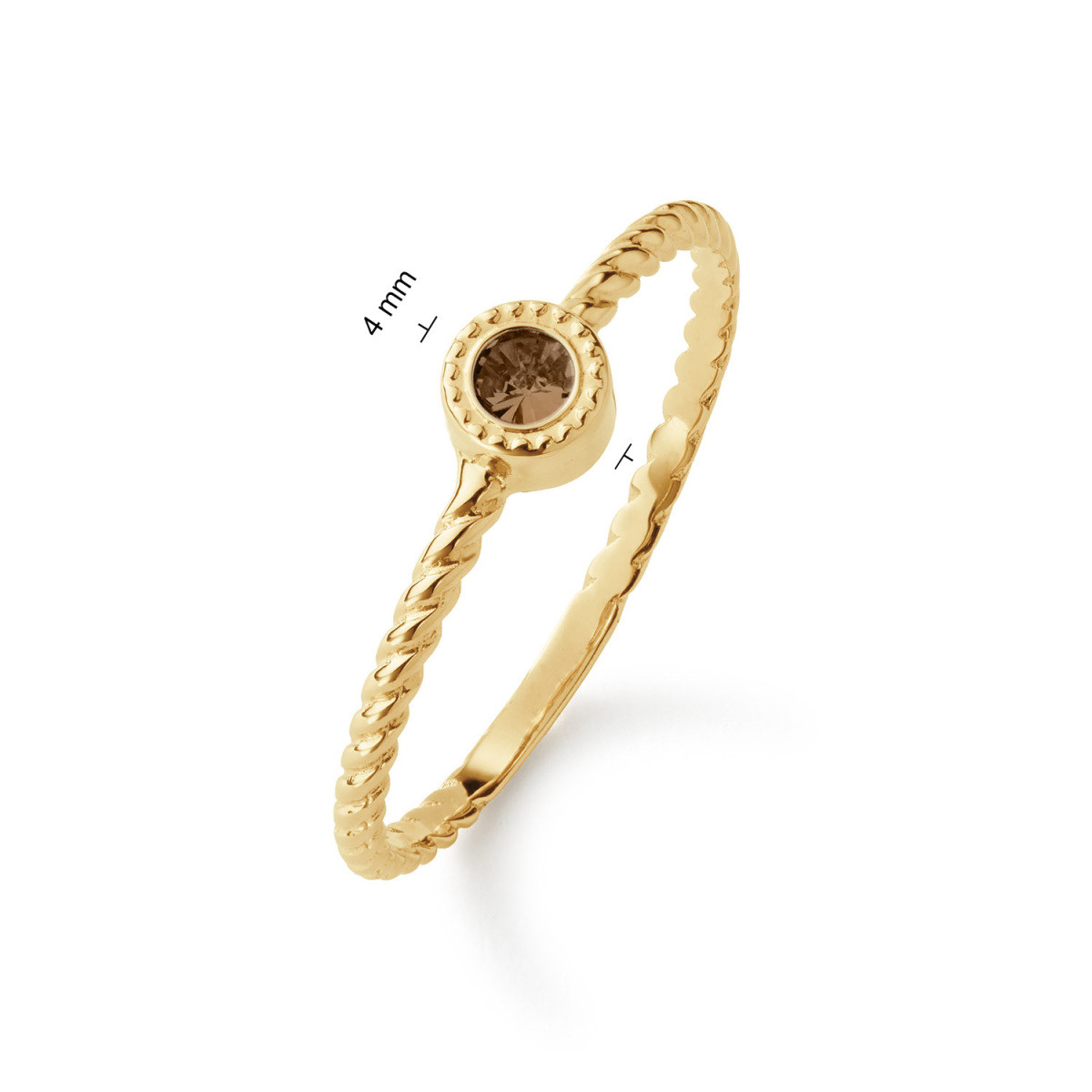Jackie Gold Kirstenbosch JKR26.613 14-karaat gouden ring met bruine rookkwarts 4 mm