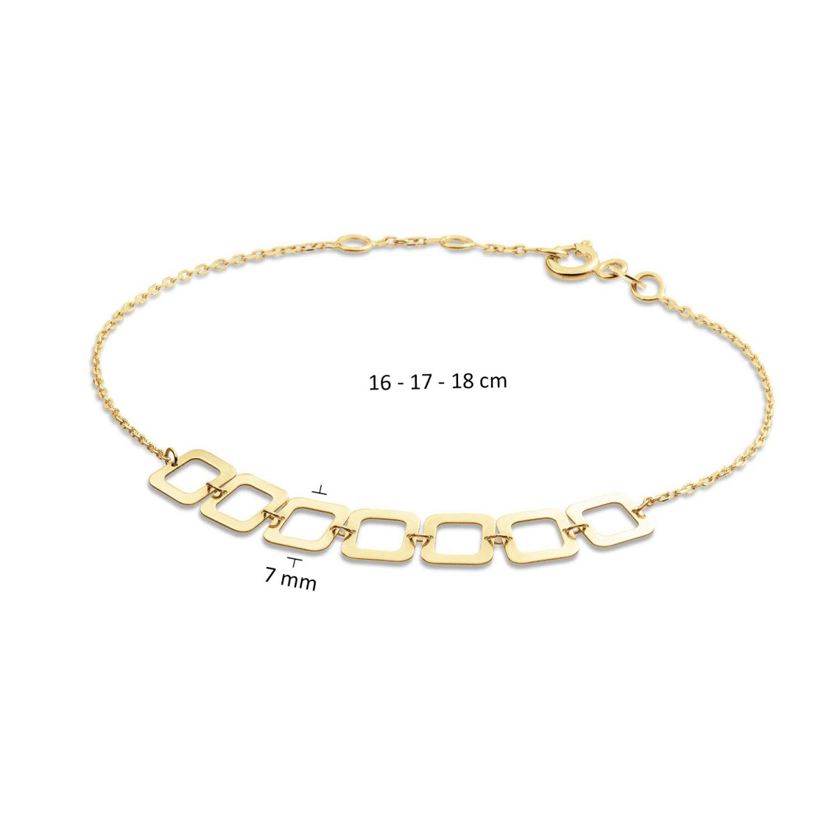 Jackie Gold Laguna JKB24.466 Schakelarmband van 14-karaat goud met vierkante elementen - Lengte 16-17-18 cm