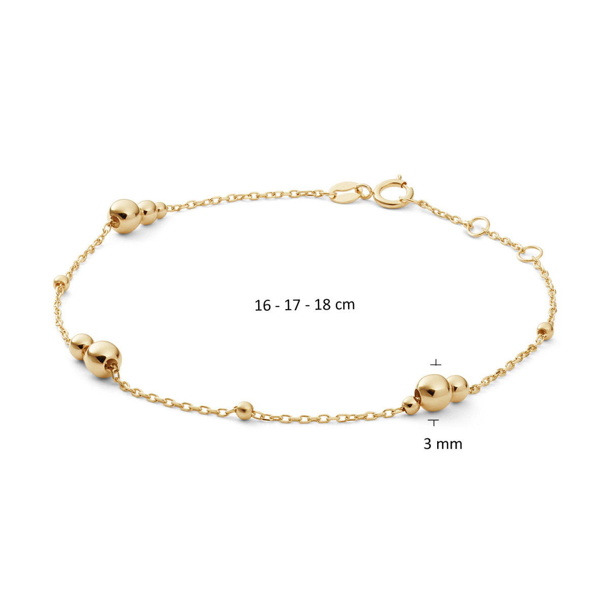 Jackie Gold Lion's Head JKB26.614 14-karaat gouden armband met bolletjes 3 mm glanzend - Lengte 16-17-18 cm