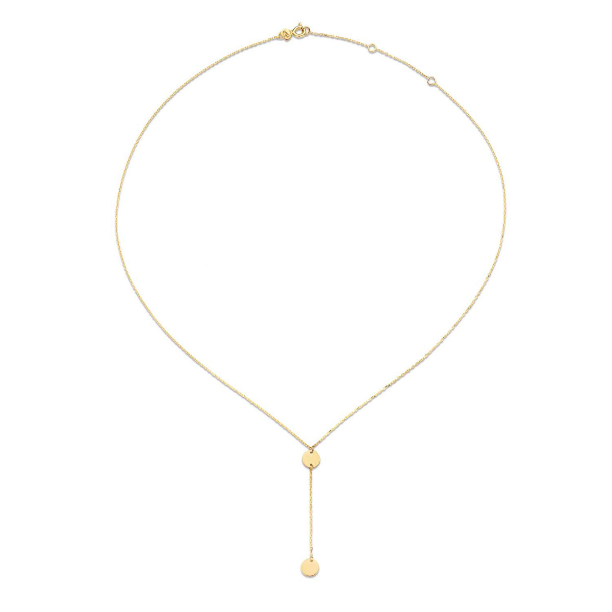 Jackie Gold Long Drop JKN20.044 Y-ketting van 14-karaat goud met schijfjesdesign - Lengte- 40-42.5-45 cm