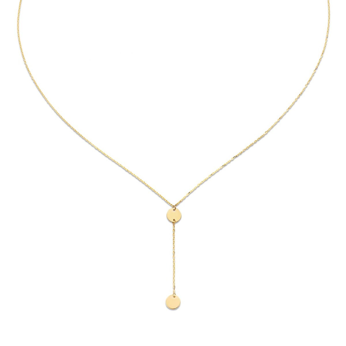 Jackie Gold Long Drop JKN20.044 Y-ketting van 14-karaat goud met schijfjesdesign - Lengte- 40-42.5-45 cm