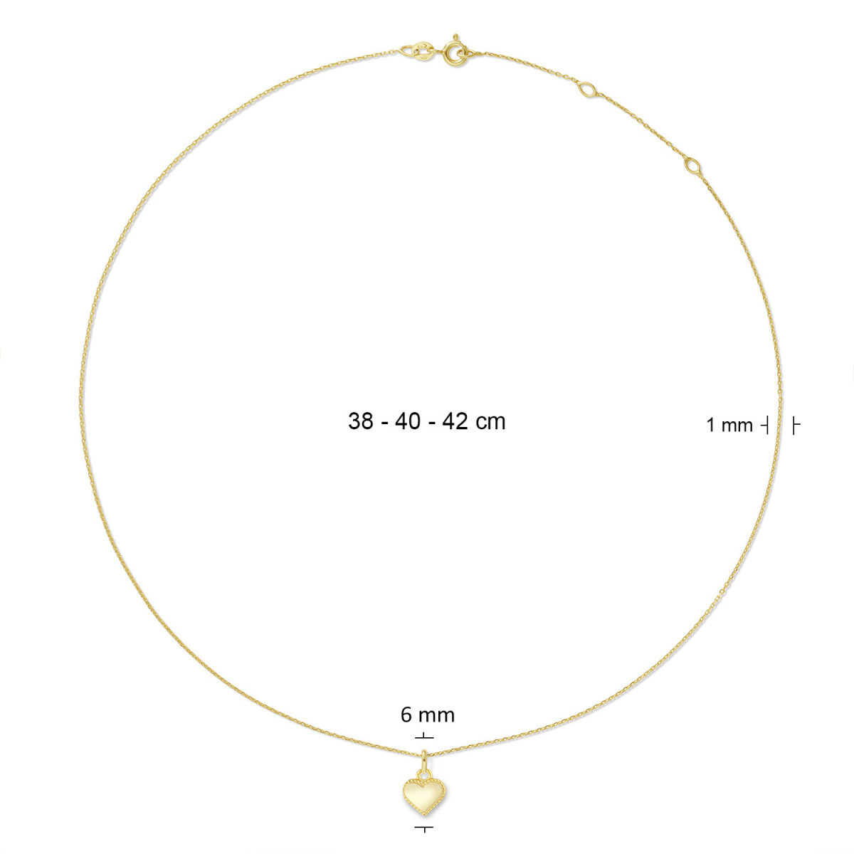 Jackie Gold Love Actually JKN26.630 14k gouden ketting met hart hanger 1 mm breed - Lengte 38-40-42 cm