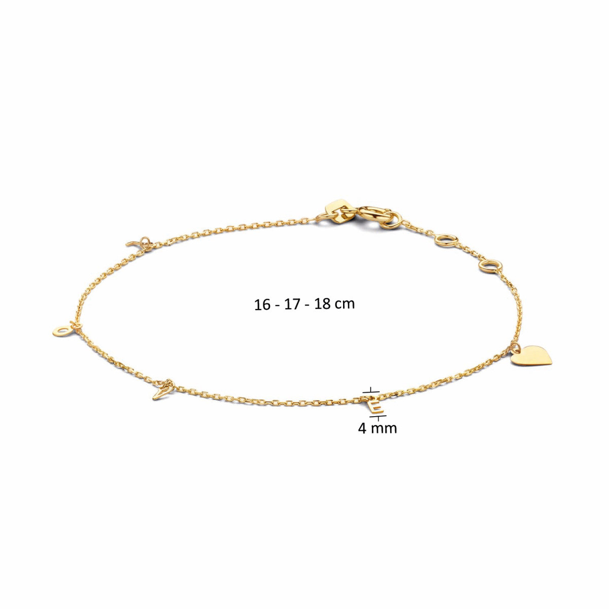 Jackie Gold L.O.V.E. JKB20.030 Armband LOVE van 14 karaat geelgoud - Lengte 16-17-18 cm
