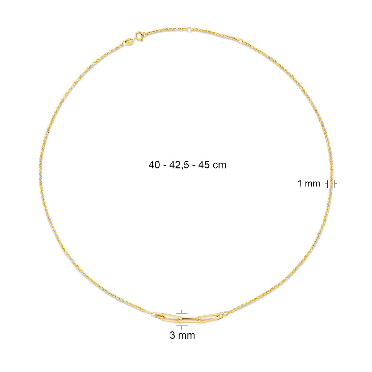 Jackie Gold Lungomare JKN22.222 schakelketting van 14-karaat goud met paperclipschakels - Lengte 40-45 cm