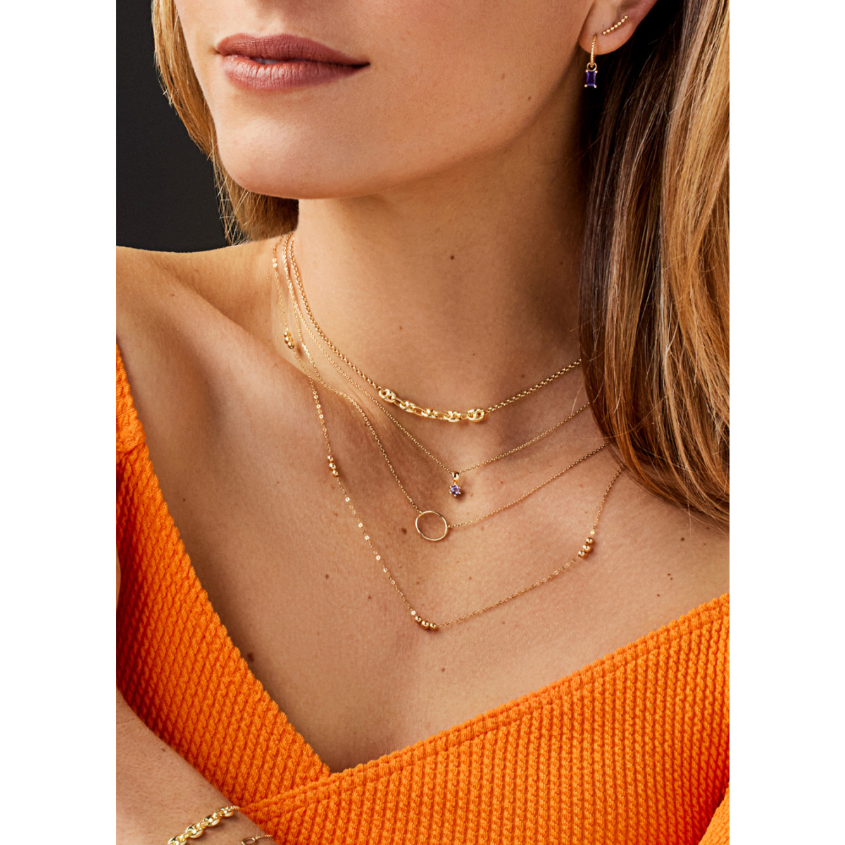 Jackie Gold Macchiato JKN22.201 14-karaat gouden ketting met 5 koffieboon schakels - Lengte 40-42.5-45 cm