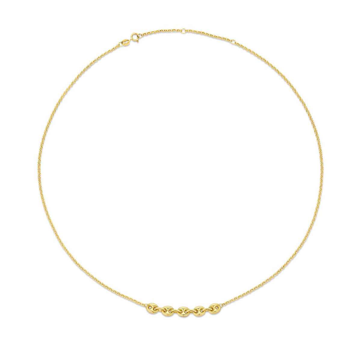 Jackie Gold Macchiato JKN22.201 14-karaat gouden ketting met 5 koffieboon schakels - Lengte 40-42.5-45 cm