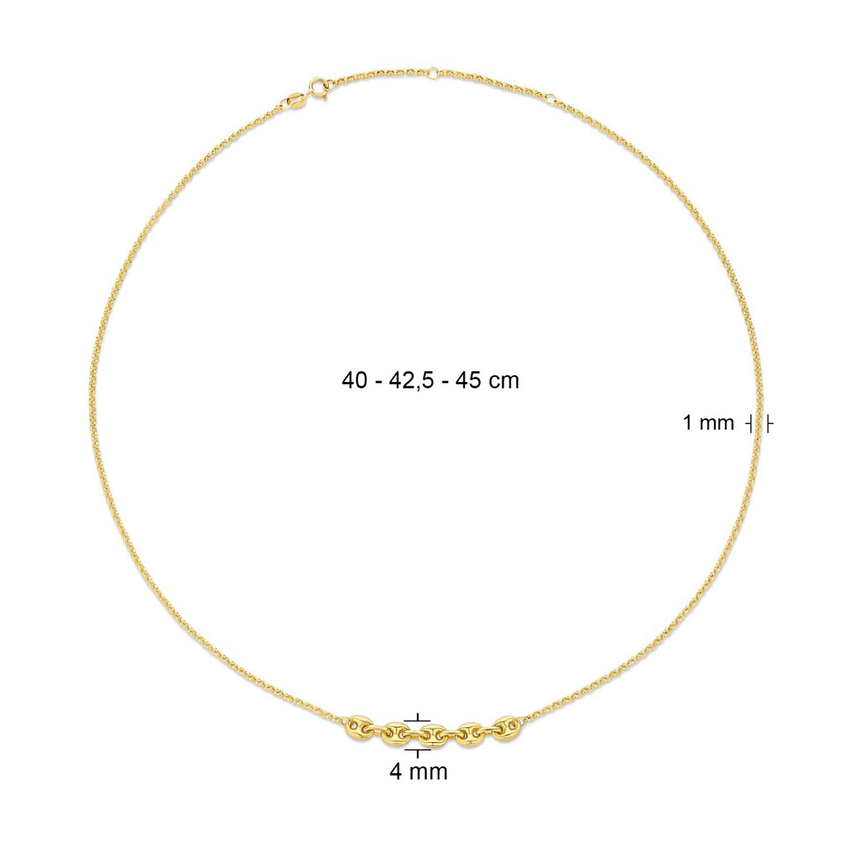 Jackie Gold Macchiato JKN22.201 14-karaat gouden ketting met 5 koffieboon schakels - Lengte 40-42.5-45 cm