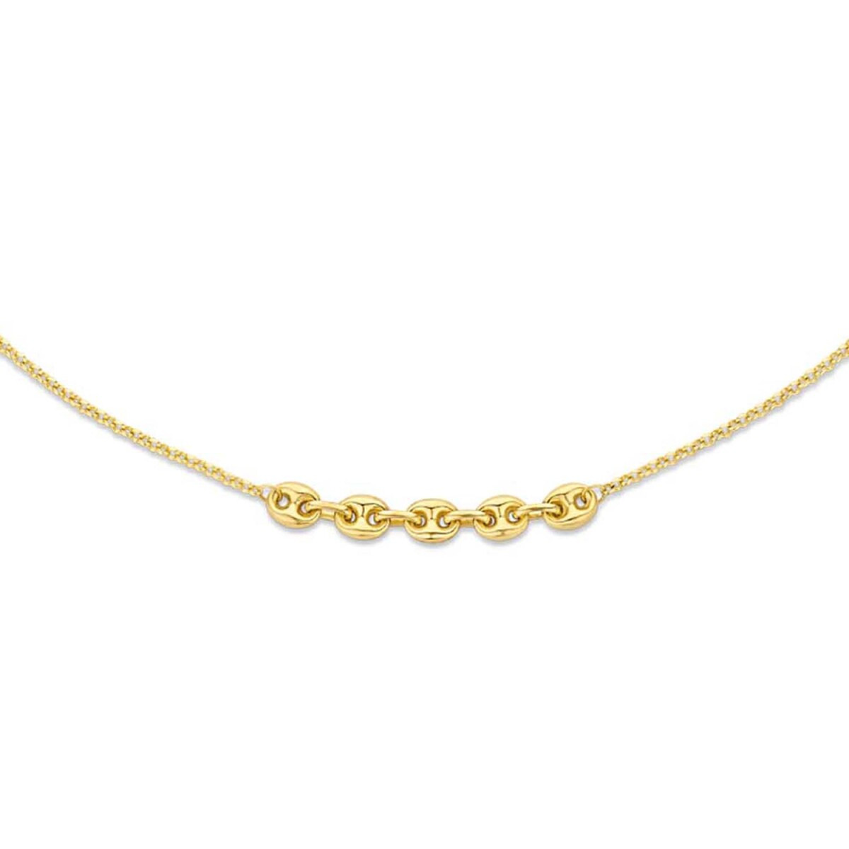 Jackie Gold Macchiato JKN22.201 14-karaat gouden ketting met 5 koffieboon schakels - Lengte 40-42.5-45 cm