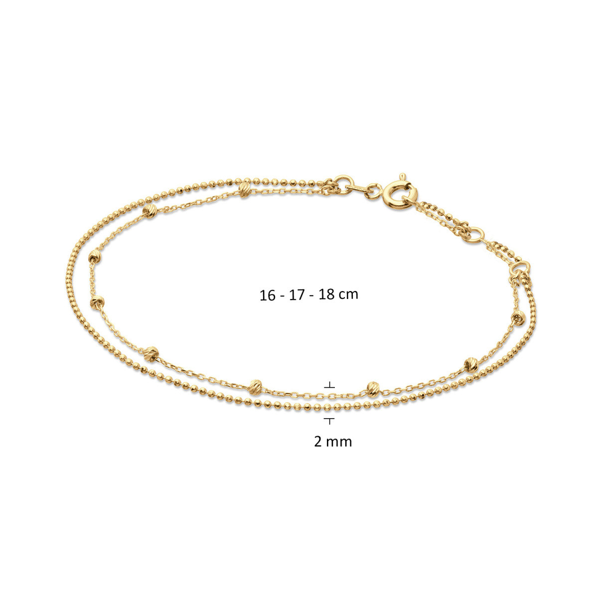Jackie Gold Marco Polo JKB24.472 Schakelarmband met bolletjes van 14-karaat geelgoud - Lengte 16-17-18 cm