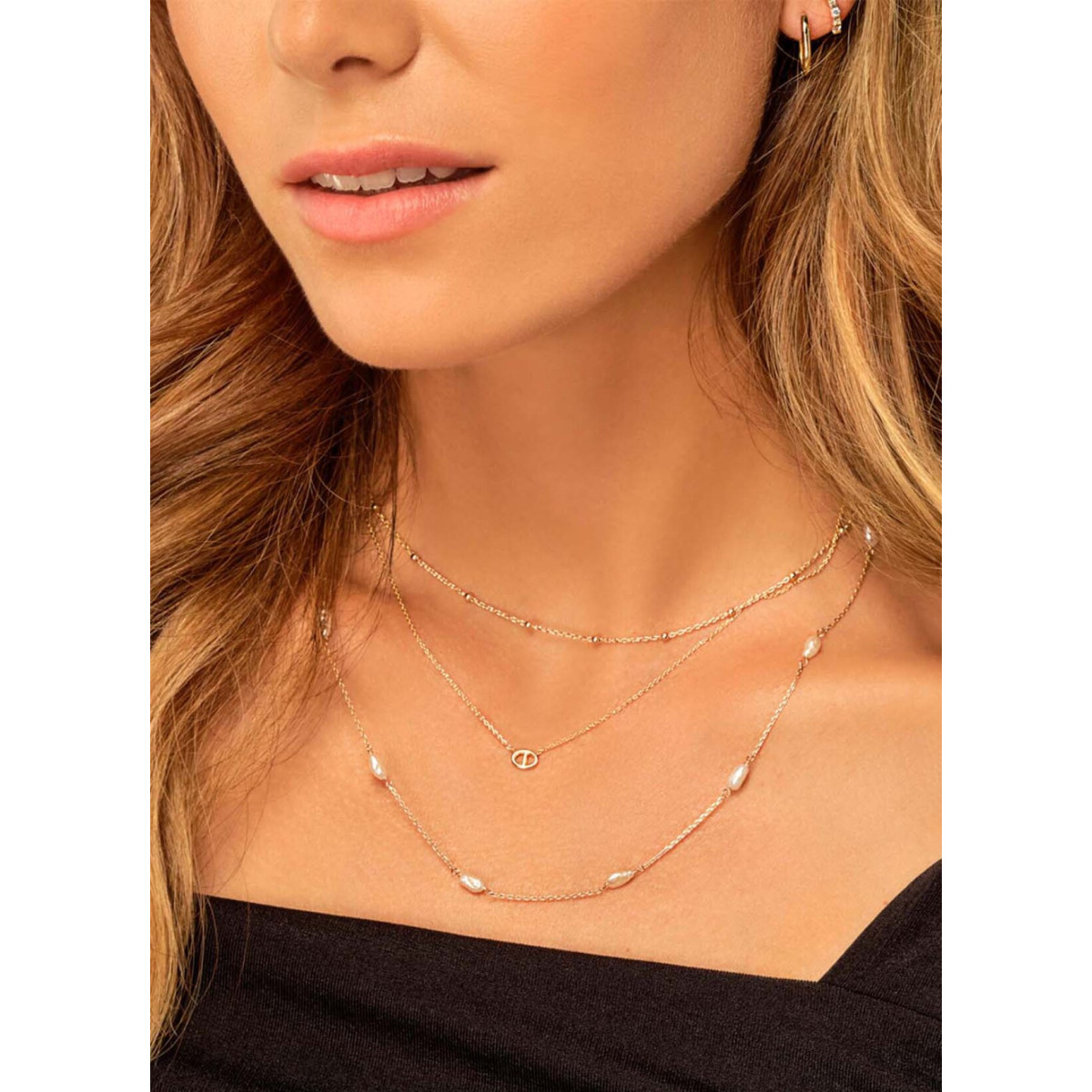 Jackie Gold Marine JKN22.253 14-karaat gouden ketting met marine schakel 1 mm breed - Lengte 40-42.5-45 cm