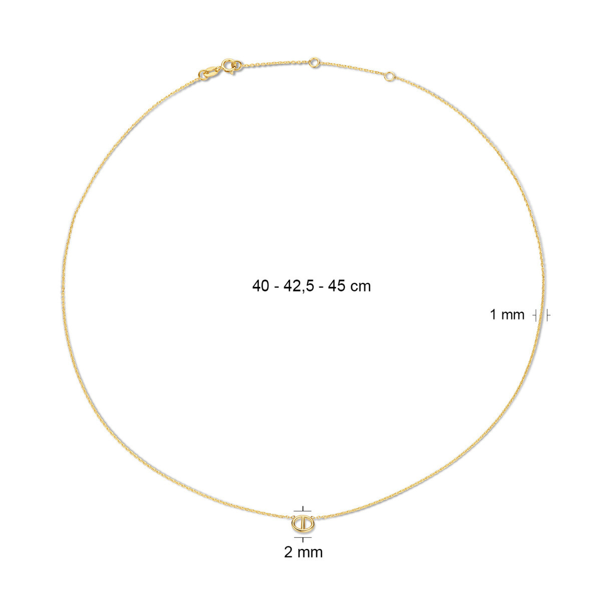 Jackie Gold Marine JKN22.253 14-karaat gouden ketting met marine schakel 1 mm breed - Lengte 40-42.5-45 cm