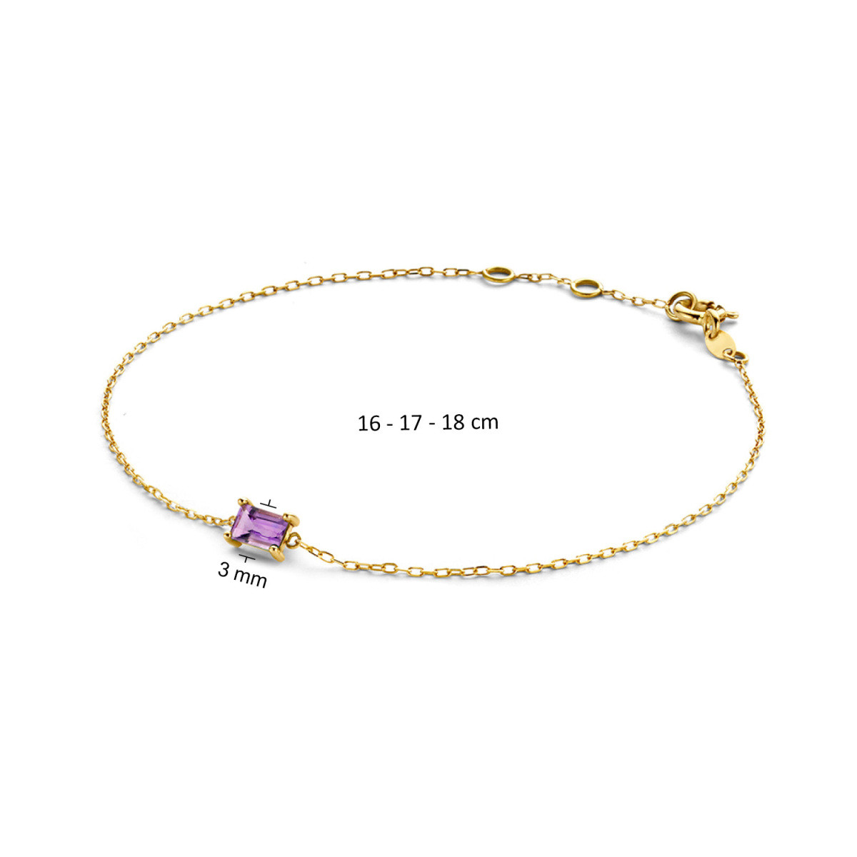 Jackie Gold Medina JKB21.156 Armband van 14 karaat geelgoud met paarse amethist - Lengte 17-18-19 cm