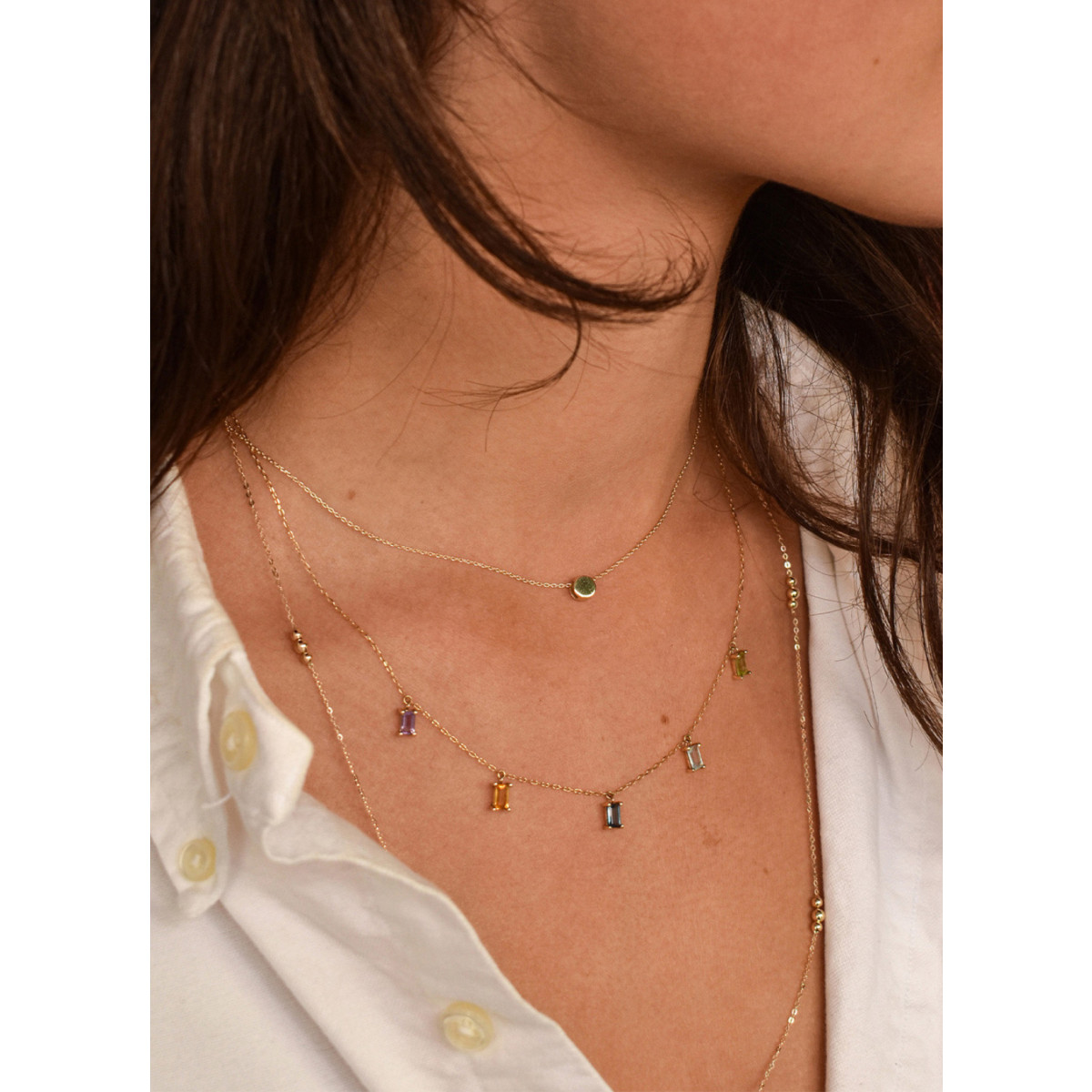 Jackie Gold Medina Multi Gem JKN21.162 ketting van geelgoud met amethist, topaas, citrien en peridot- 40-45 cm