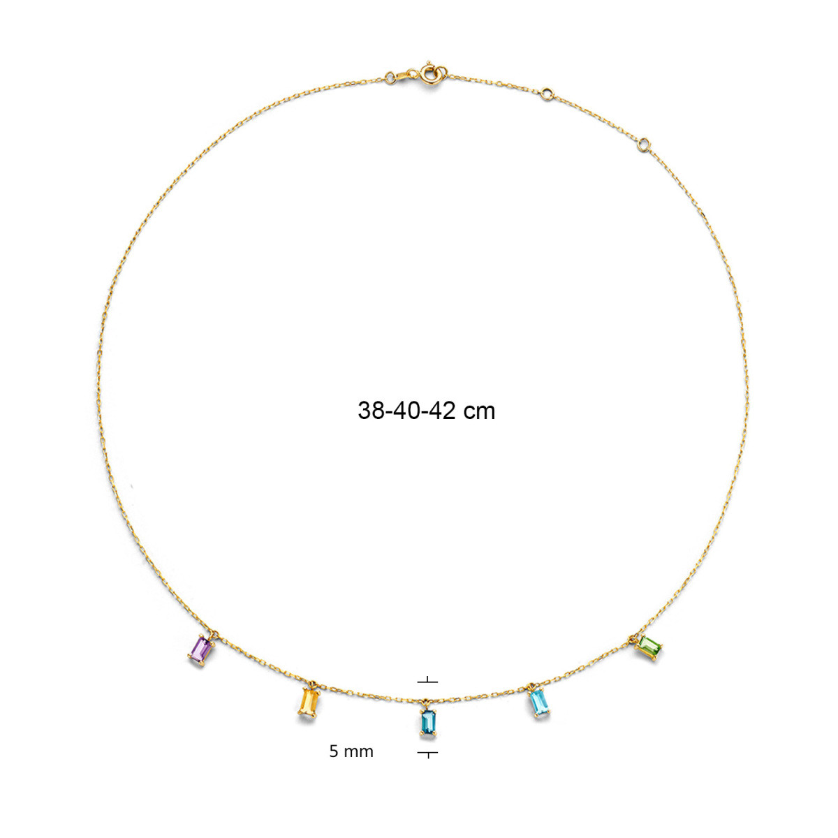 Jackie Gold Medina Multi Gem JKN21.162 ketting van geelgoud met amethist, topaas, citrien en peridot- 40-45 cm
