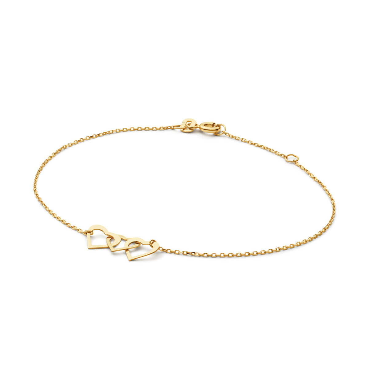 Jackie Gold Moving Love JKB25.550 Armband met drie hartjes van 14-karaat geelgoud - Lengte 16-17-18 cm