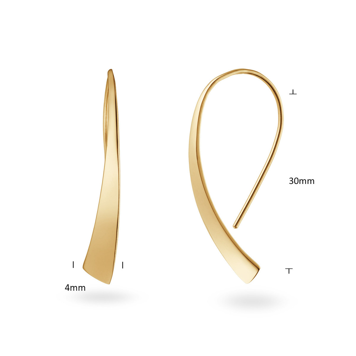 Jackie Gold Nyala JKE26.659 14-karaat gouden gedraaide oorbellen 4 mm breed - Hoogte 30 mm