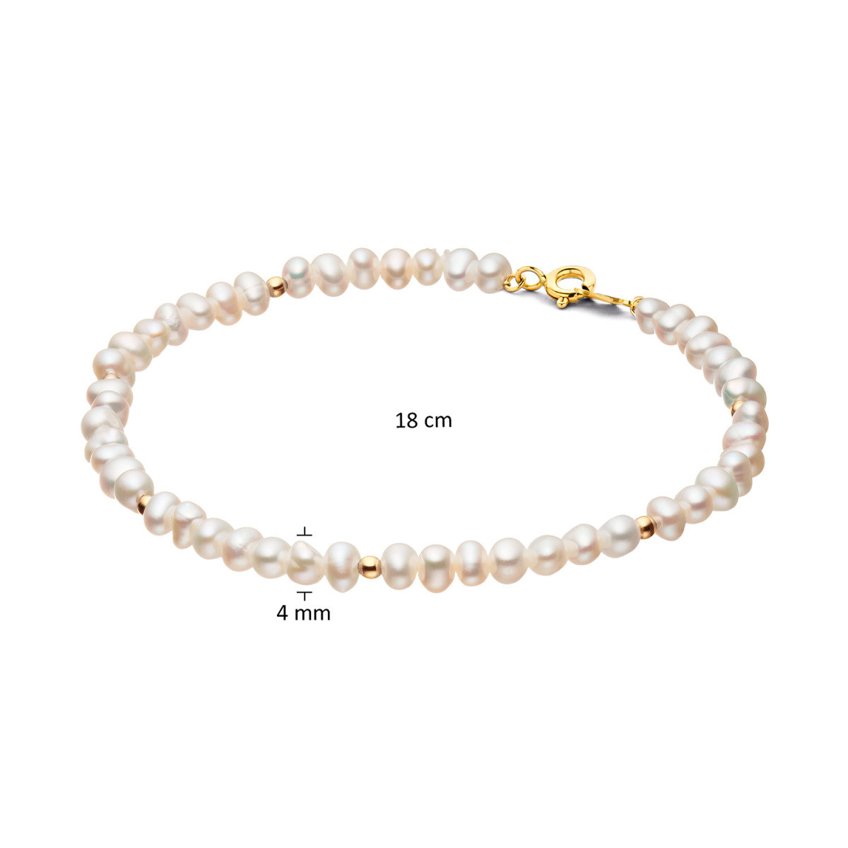 Jackie Gold Pearl Potion JKB24.408 Parelarmband met 14-karaat gouden bolletjes - Lengte 18 cm