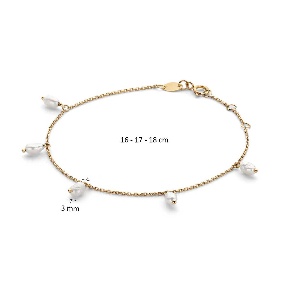 Jackie Gold Pearls of Amalfi JKB22.204 Armband van 14-karaat goud en zoetwaterparels - Lengte 16-17-18 cm