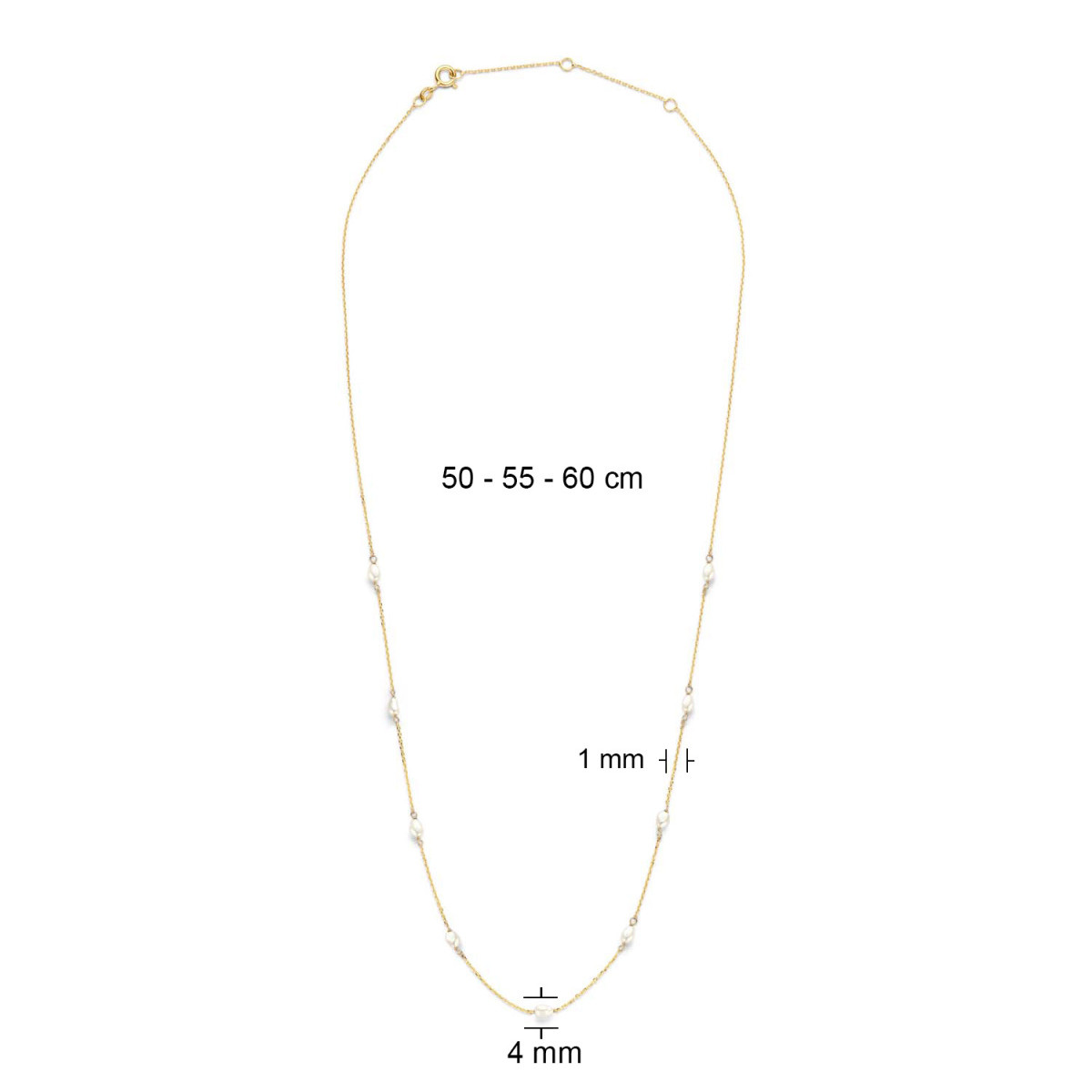 Jackie Gold Pearls of Amalfi JKN22.204 Ketting van 14-karaat goud met zoetwaterparels - Lengte 50-55-60 cm