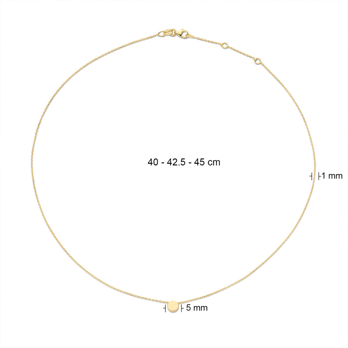 Jackie Gold Plain Circle JKN20.043 Ketting van 14-karaat goud met subtiel rond detail - Lengte 40-42.5-45 cm