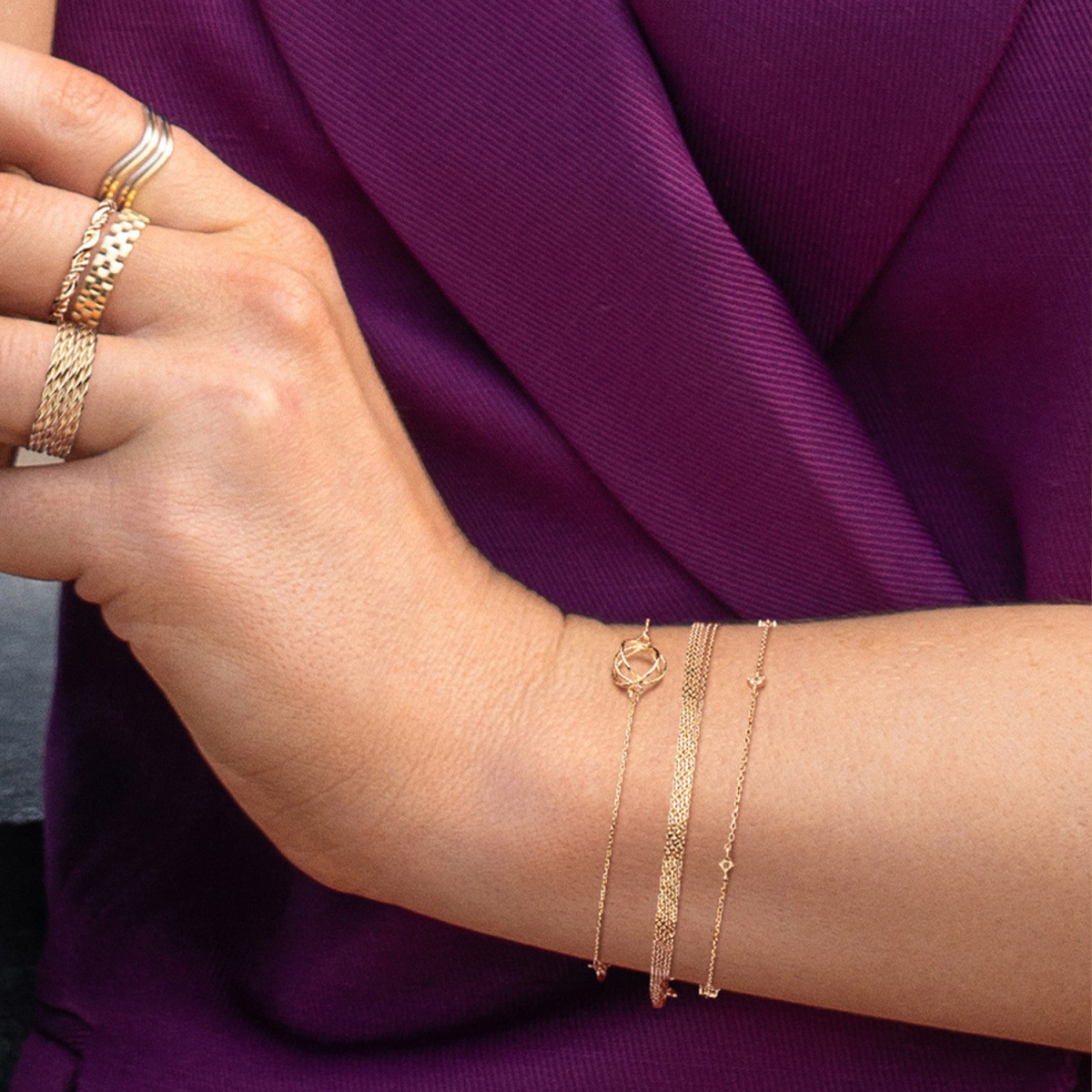 Jackie Gold Spindle JKB25.551 Armband van 14-karaat goud met bolvormig detail - Lengte 17-18-19 cm