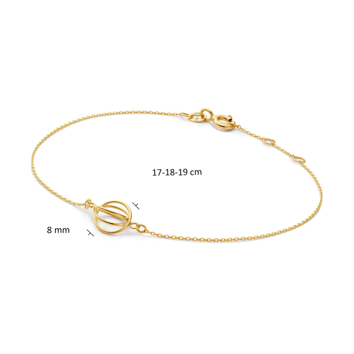 Jackie Gold Spindle JKB25.551 Armband van 14-karaat goud met bolvormig detail - Lengte 17-18-19 cm