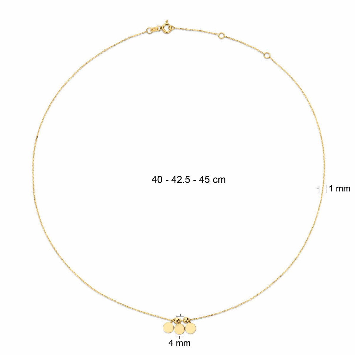 Jackie Gold Swing Discs JKN20.046 ketting van 14-karaat goud met swingende schijfjes - Lengte 40-42.5-45 cm