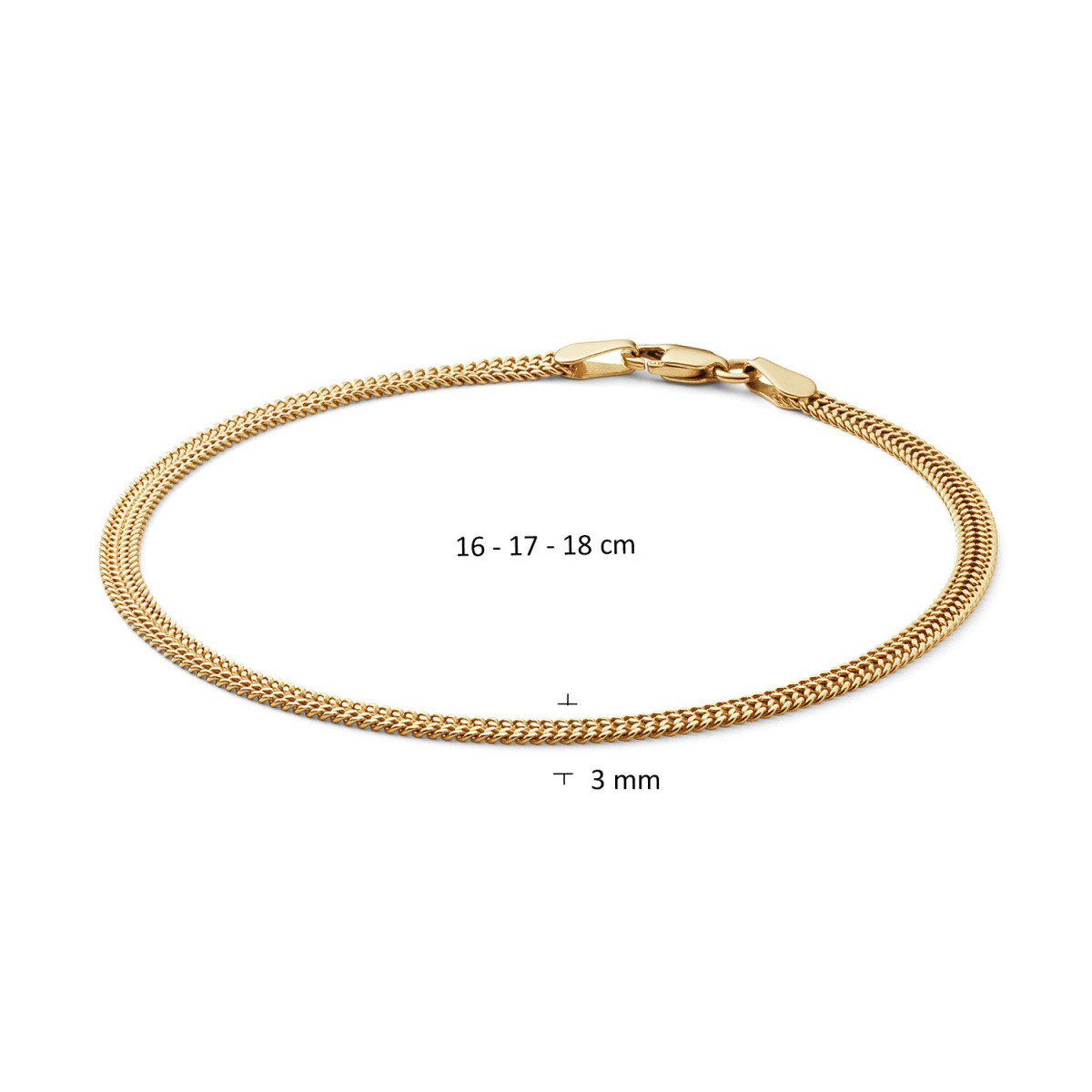 Jackie Gold Table Mountain JKB26.603 14-karaat gouden armband met vossenstaart schakels 3 mm - Lengte 18 cm