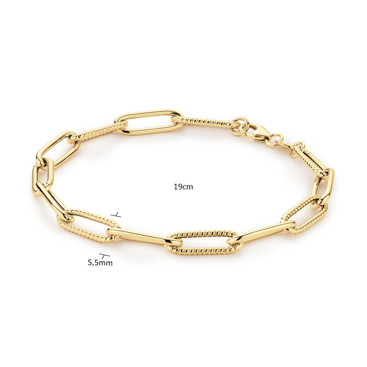 Jackie Gold Tres Chic Boxlink JKB25.502 Armband met paperclipschakel van 14-karaat geelgoud - Lengte max. 19 cm