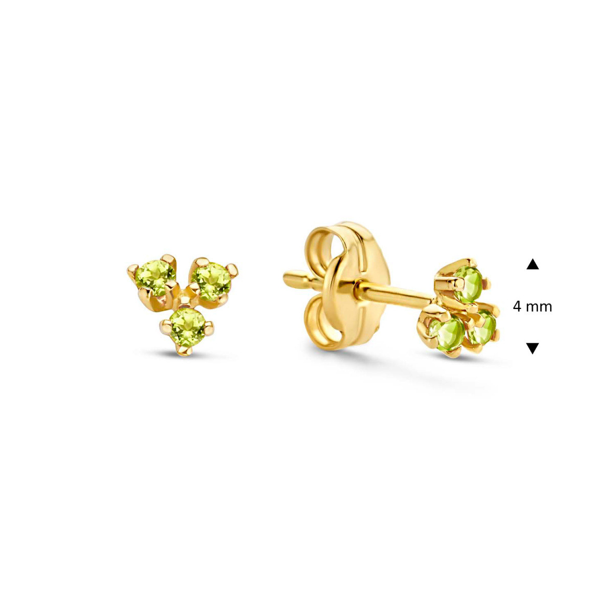 Jackie Gold Triangle JKE20.013 14k gouden oorstekers met groene smaragd in driehoekige vorm - Hoogte 4 mm