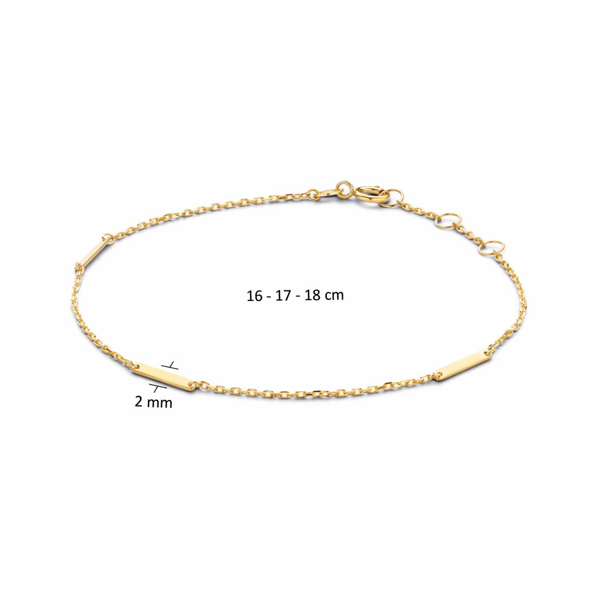 Jackie Gold Triple Bar JKB21.101 Schakelarmband met 3 plaatjes van 14 karaat geelgoud - Lengte 17-18-19 cm