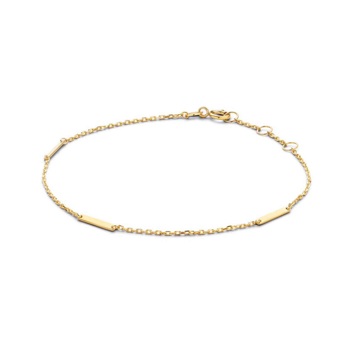 Jackie Gold Triple Bar JKB21.101 Schakelarmband met 3 plaatjes van 14 karaat geelgoud - Lengte 17-18-19 cm