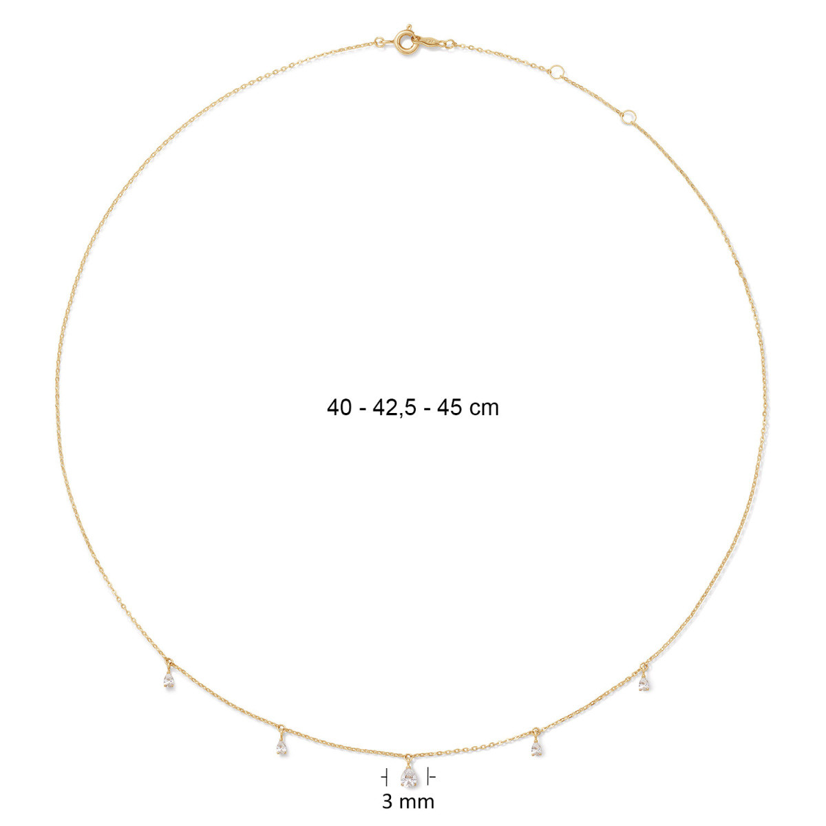 Jackie Gold Twelve Apostels JKN26.610 14-karaat gouden ketting met druppel topazen - Lengte 40-42.5-45 cm