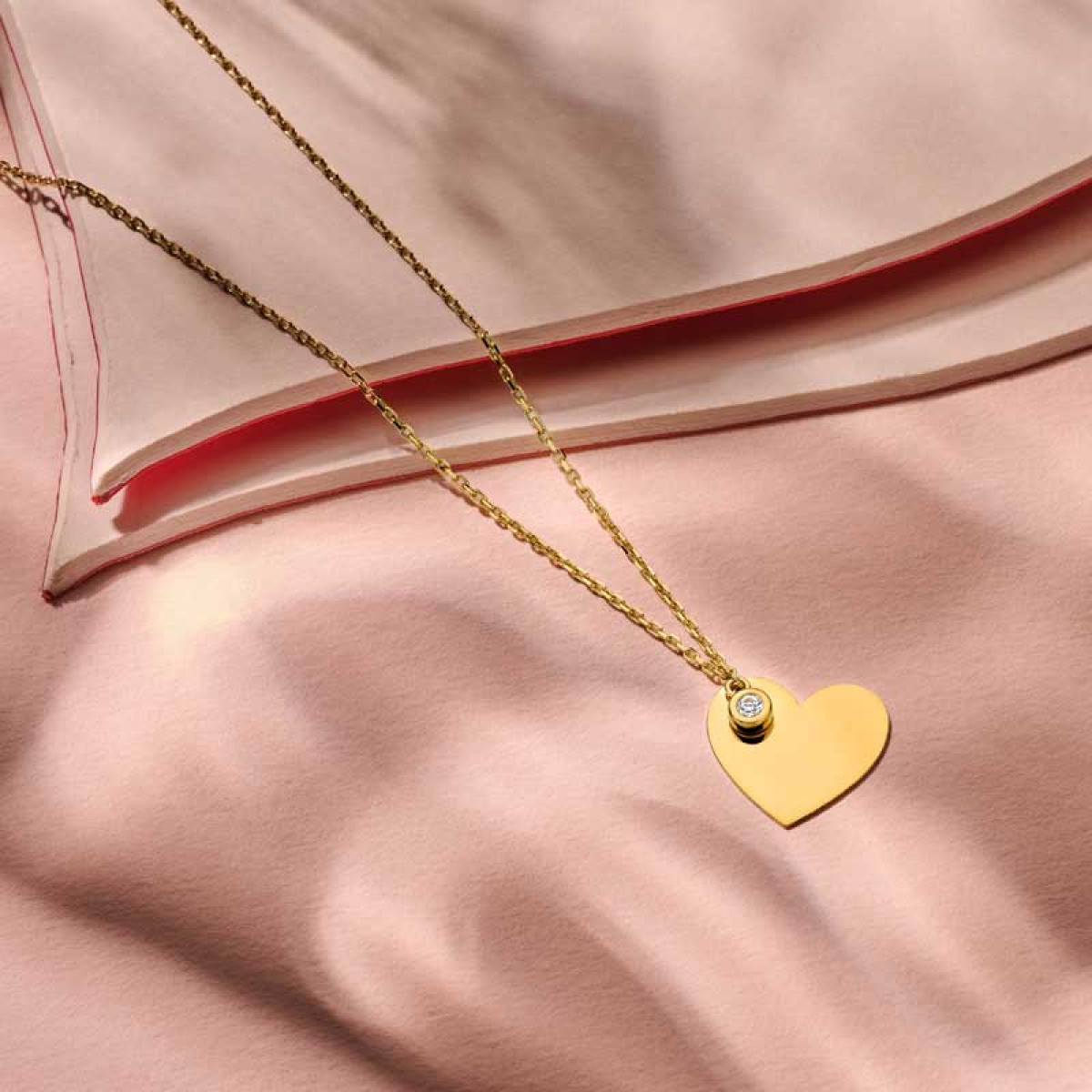 14-karaat gouden ketting met hartje en zirkonia - Lengte 40-42-44 cm