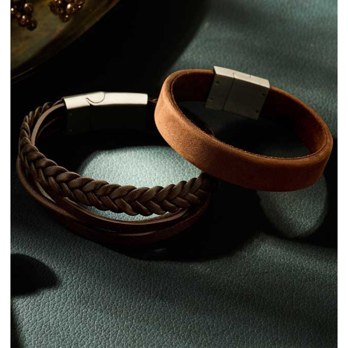 Bruine leren herenarmband met stalen sluiting