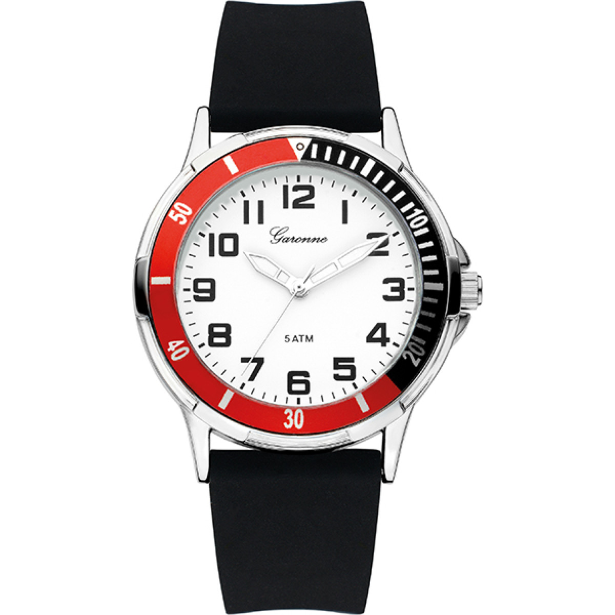 Garonne Kids KQ12Q465 kinderhorloge met rubberen band en zwart rode bezel - Ø 35 mm