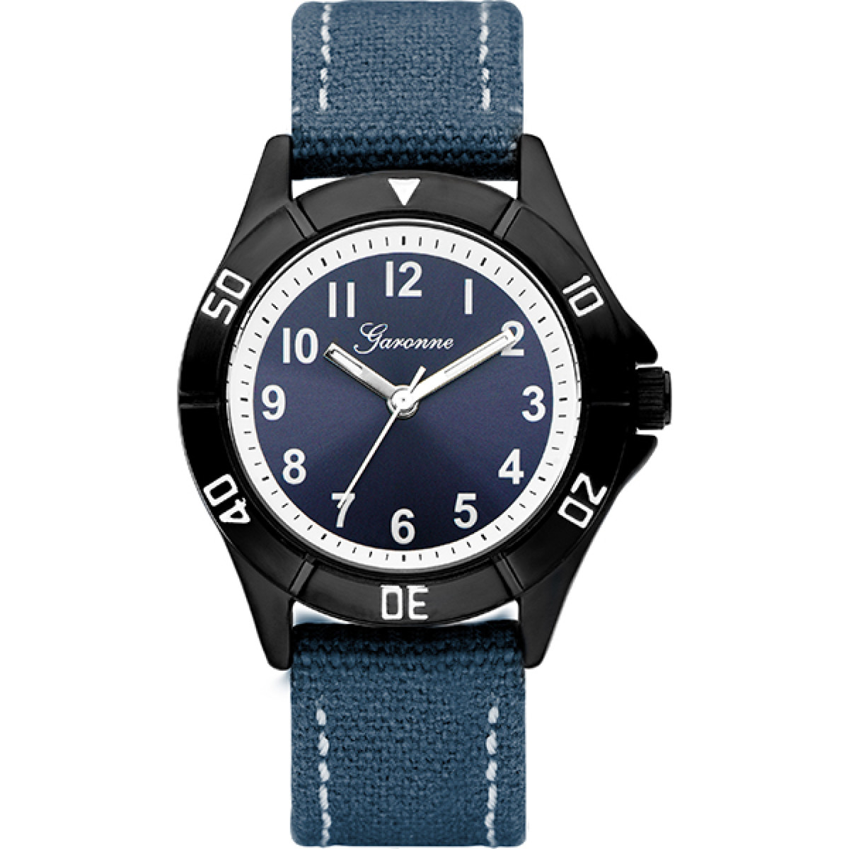Garonne Kids KQ22Q463 blauw kinderhorloge met zwarte kast en witte cijfers - Ø 33 mm