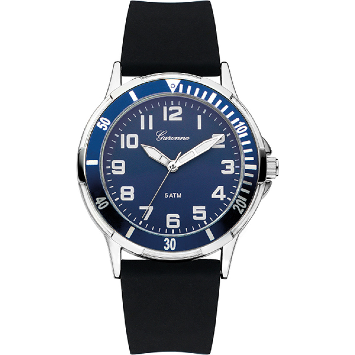 Garonne Kids KQ22Q465 zilverkleurig kinderhorloge zwarte band en blauwe wijzerplaat - Ø 35 mm