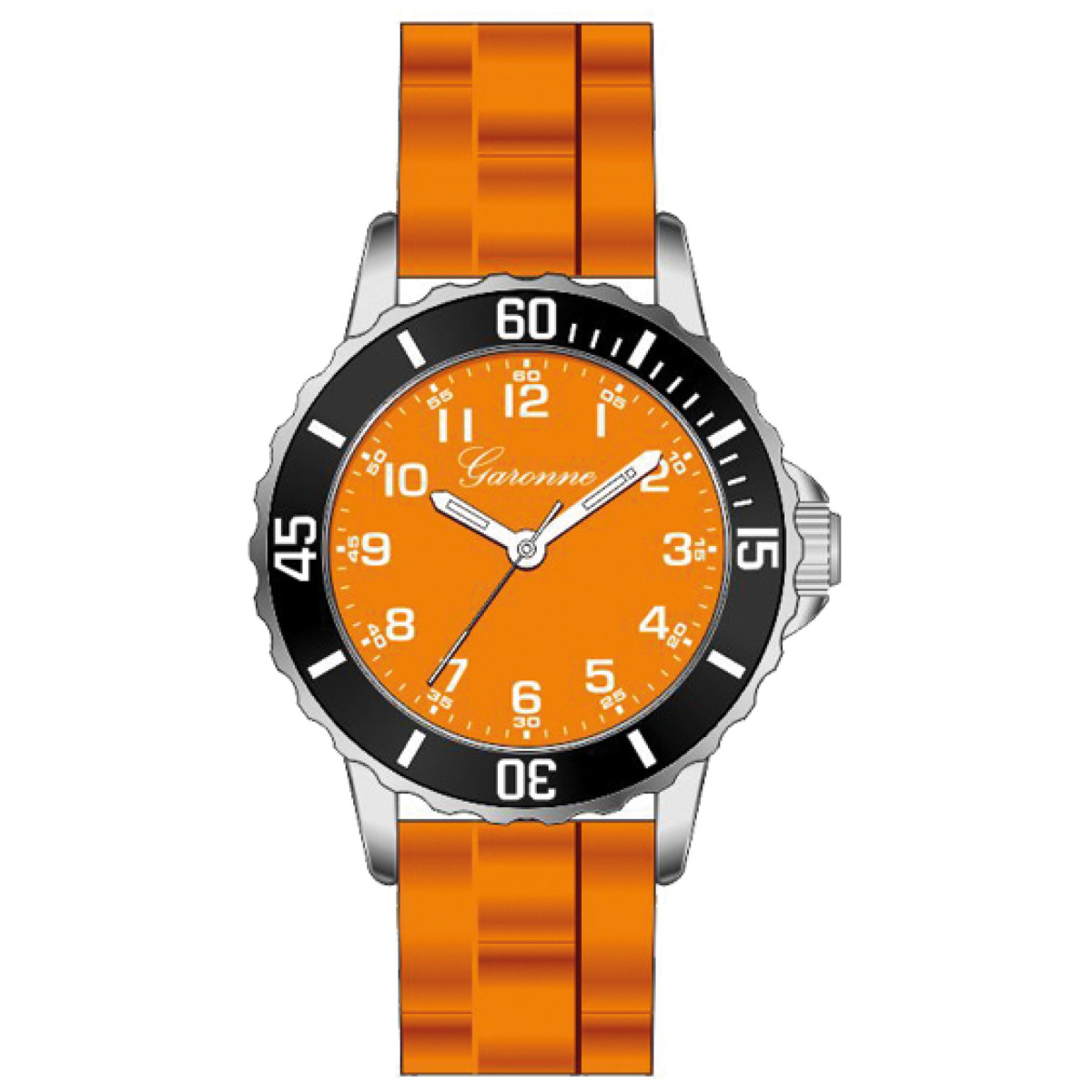 Garonne Kids KQ26Q477 oranje kinderhorloge met zilverkleurige kast en zwarte rand - Ø 30 mm