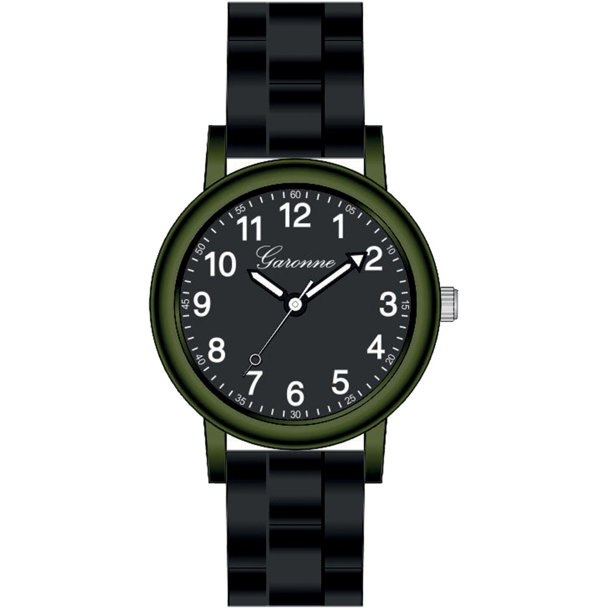 Garonne Kids KQ29Q478 groen kinderhorloge met zwarte band en witte cijfers - Ø 30 mm